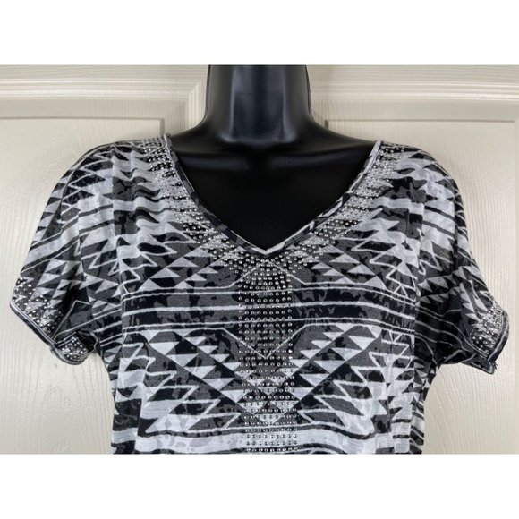 INC International Concepts Top Womens Short Slit Sleeves White Black Size Small - Picture 2 of 11